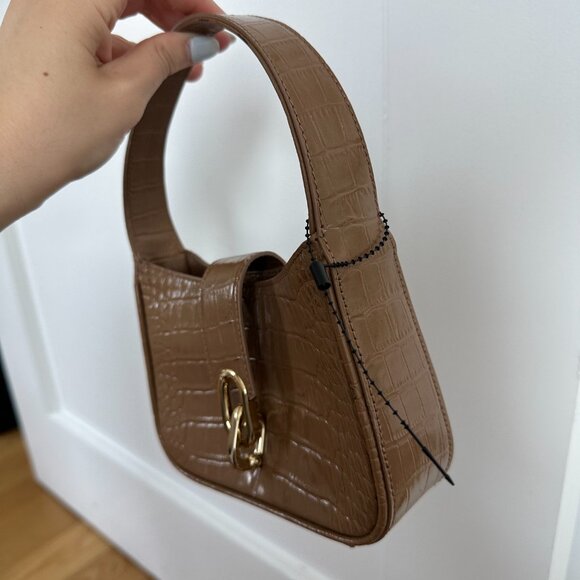 NWOT Anine Bing Mini Cleo Shoulder Bag Tan Croc-Embossed Leather Fold-over Flap - Picture 6 of 8